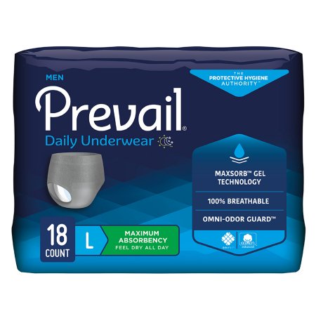 First Quality Male Adult Absorbent Underwear Prevail® Men's Daily Underwear Pull On with Tear Away Seams Large Disposable Heavy Absorbency - Case of 72 - PUM-513/1-CS