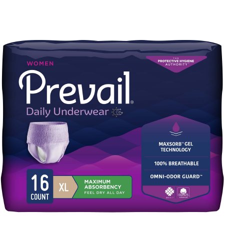 First Quality Female Adult Absorbent Underwear Prevail® For Women Daily Underwear Pull On with Tear Away Seams X-Large Disposable Heavy Absorbency - Case of 64 - PWC-514/1-CS