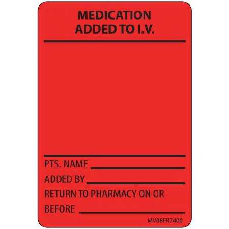 Precision Dynamics Pre-Printed Label MedVision® Anesthesia Label Red Paper Medication Added To IV Black Medication Instruction 2 X 2-15/16 Inch - Pack of 333 - MV08FR7400-PK