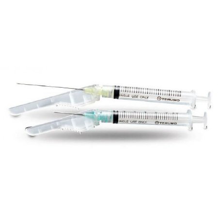 Terumo Medical Safety Tuberculin Syringe with Needle SurGuard® 1 mL 1/2 Inch 27 Gauge Hinged Safety Needle Regular Wall - Box of 100 - SG3-01T2713-BX