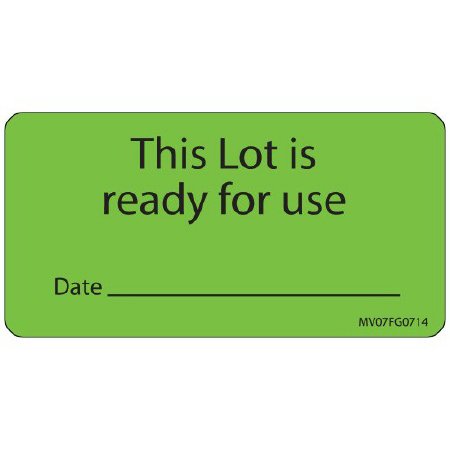 Precision Dynamics Pre-Printed Label MedVision® Advisory Label Green Paper THIS LOT IS ready for use/Date_________ Black Quality Control Label 1-1/2 X 2-15/16 Inch - Roll of 333 - MV07FG0714-RL