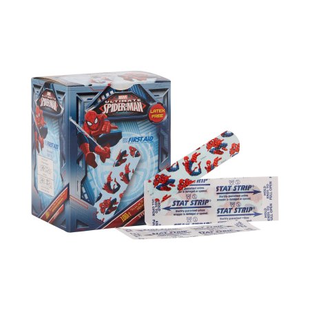 Dukal Adhesive Strip American® White Cross Stat Strip® 3/4 X 3 Inch Plastic Rectangle Kid Design (Spider-Man) Sterile - Box of 100 - 1087737-BX