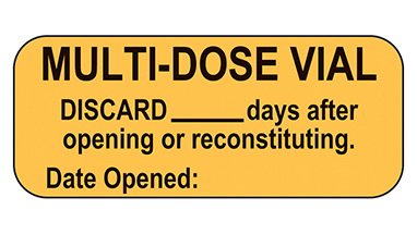 Health Care Logistics Pre-Printed Label Indeed Advisory Label Orange Paper Multi-Dose Vial Discard ____ Days After Opening or Reconstituting. Date Opened:___ Black Quality Control Label 5/8 X 1-1/2 Inch - Each - 18326-EA
