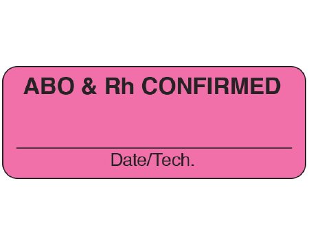 Shamrock Scientific Pre-Printed Label Shamrock Advisory Label Pink Cardstock ABO & Rh CONFIRMED / _____ / Date/Tech. Black Quality Control Label 3/4 X 2 Inch - Each - UPCR-5004-EA