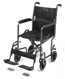 Graham-Field Folding Transport Chair Everest & Jennings® Steel Frame with Silver Vein Finish 250 lbs. Weight Capacity Full Length / Padded Arm Black Upholstery - Each - EJ796-1-EA