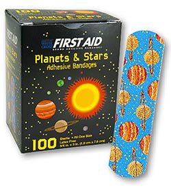 Medibadge Adhesive Strip American® White Cross 3/4 X 3 Inch Plastic Rectangle Kid Design (Planets / Stars) Sterile - Box of 100 - AB128-BX