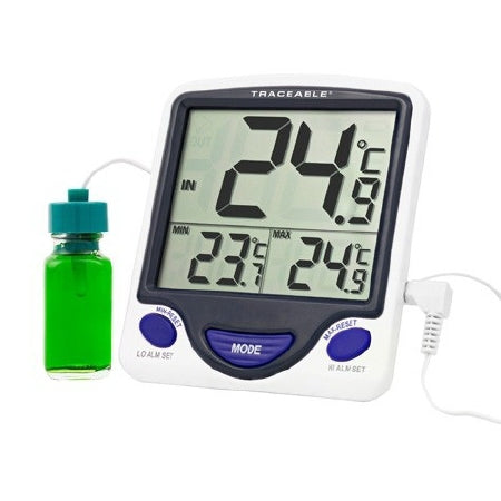 Cole-Parmer Inst. Digital Refrigerator / Freezer Thermometer Traceable® Fahrenheit / Celsius -58Â° to +158Â°F (-50Â° to +70Â°C) Bottle Probe Multiple Mounting Options Battery Operated - Each - 94460-82-EA