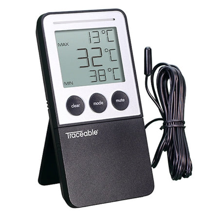 Cole-Parmer Inst. Digital Refrigerator / Freezer Thermometer with Alarm Traceable® Fahrenheit / Celsius -58° to +158°F (-50° to +70°C) Bottle Probe Multiple Mounting Options Battery Operated - Each - 94460-70-EA