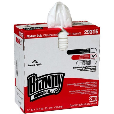 Georgia Pacific Shop Towel Brawny Industrial® Medium Duty White NonSterile Cellulose / Polyester 9-1/10 X 12-1/2 Inch Reusable - Case of 1 - 29316-CS