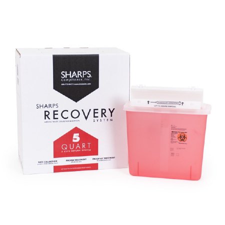 Sharps Compliance Mailback Sharps Container Sharps Recovery System™ Translucent Red Base 12-1/4 L X 4-3/4 W X 10-1/2 H Horizontal Entry 1.35 Gallon - Each - 80501-EA