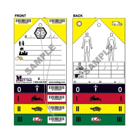 Mettag Products Inc Triage Tag Mettag® For Emergency Sites Green / White / Yellow 4 X 8-1/4 Inch Blood / Water Proof - Each - MT-137-EA