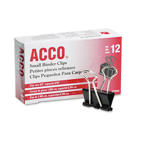 ACCO Binder Clips, Small, Black/Silver, Dozen - DZ/1 - ACC-72020-DZ