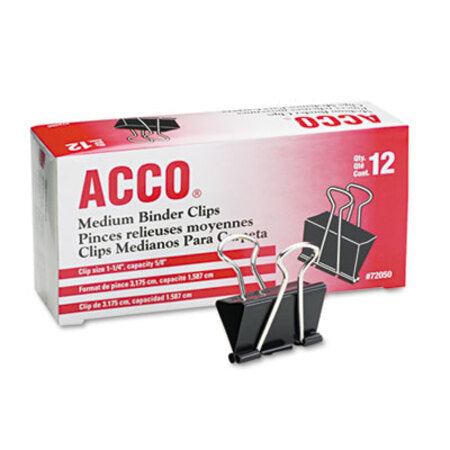 ACCO Binder Clips, Medium, Black/Silver, Dozen - DZ/1 - ACC-72050-DZ
