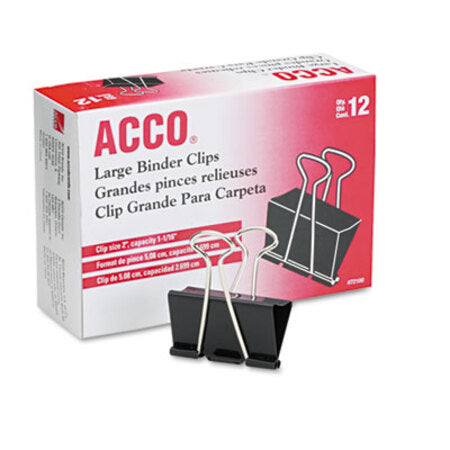 ACCO Binder Clips, Large, Black/Silver, Dozen - DZ/1 - ACC-72100-DZ