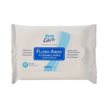 Dynarex Flushable Personal Wipe Flush Away Junior Soft Pack Aloe / Lanolin Scented 12 Count - Box of 1 - 1324-BX