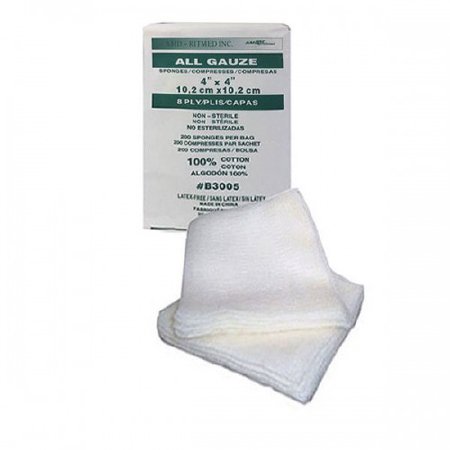 AMD Ritmed Gauze Sponge All Gauze 4 X 4 Inch 20 per Pack NonSterile 8-Ply Square - Case of 4000 - B3005-CS