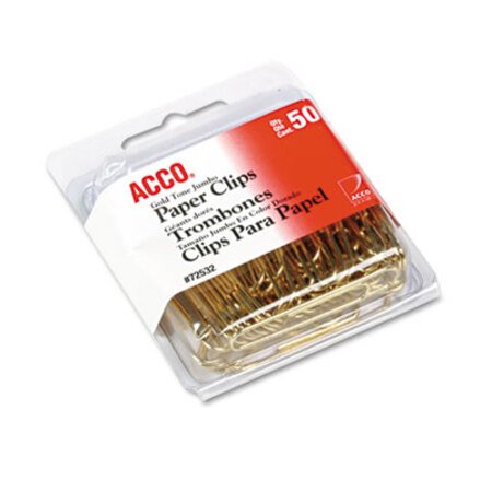 ACCO Gold Tone Paper Clips, Jumbo, Smooth, Gold, 50/Box - Box of 1 - ACC-72532-BX