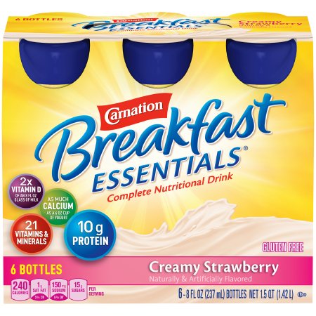 Nestle Healthcare Nutrition Oral Supplement Carnation Breakfast Essentials® Creamy Strawberry Flavor Liquid 8 oz. Bottle - Case of 24 - 12230500-CS
