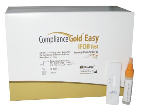 Germaine Laboratories Inc Cancer Screening Test Kit Compliance Gold® iFOB Easy Colorectal Cancer Screening Fecal Occult Blood Test (iFOB or FIT) Stool Sample 30 Tests CLIA Waived - Box of 30 - 74033-BX