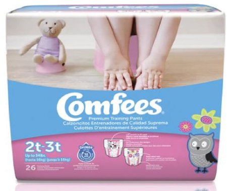 Attends Healthcare Products Female Toddler Training Pants Comfees® Pull On with Tear Away Seams Size 2T to 3T Disposable Moderate Absorbency - Case of 156 - 41547-CS