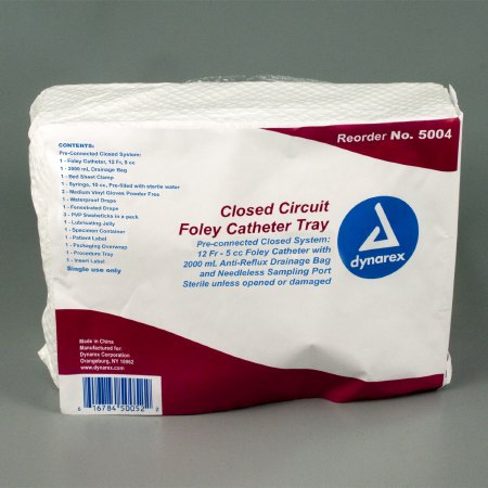 Dynarex Indwelling Closed System Catheter Tray Dynarex® Foley 12 Fr. 5 cc Balloon - Case of 10 - 5004-CS