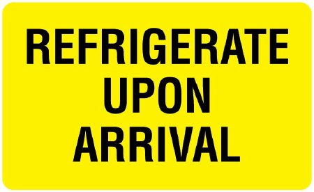 United Ad Label Pre-Printed Label UAL™ Auxiliary Label Yellow Paper REFRIGERATE UPON ARRIVAL Temperature Control 2-1/8 X 3-1/2 Inch - Each - ULQA128-EA