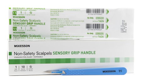 McKesson Scalpel McKesson No. 11 Stainless Steel / Plastic Sensory Grip Handle Sterile Disposable - Case of 100 - 1626-CS