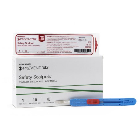 McKesson Safety Scalpel McKesson Prevent® MX No. 10 Stainless Steel / Plastic Sensory Grip Handle Sterile Disposable - Box of 1 - 1643-BX