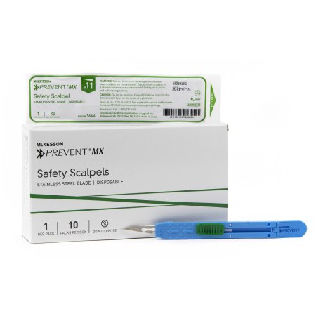 McKesson Safety Scalpel McKesson Prevent® MX No. 11 Stainless Steel / Plastic Sensory Grip Handle Sterile Disposable - Case of 500 - 1644-CS