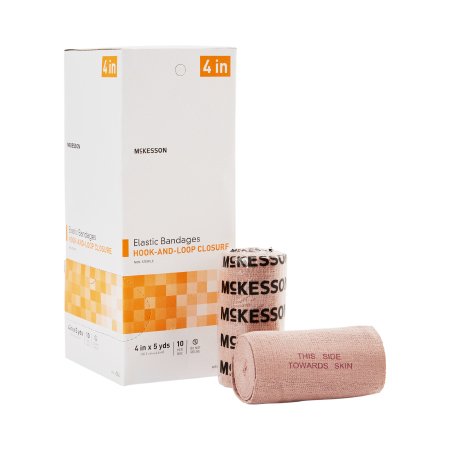 McKesson Elastic Bandage McKesson 4 Inch X 5 Yard Hook and Loop Closure Tan NonSterile Standard Compression - Box of 10 - 054-BX