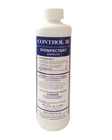 Maril Products Control III® Disinfectant Germicide Surface Disinfectant Cleaner Quaternary Based Manual Pour Liquid Concentrate 16 oz. Bottle Benzaldehyde Scent NonSterile - Each - C3/DISP/01-EA