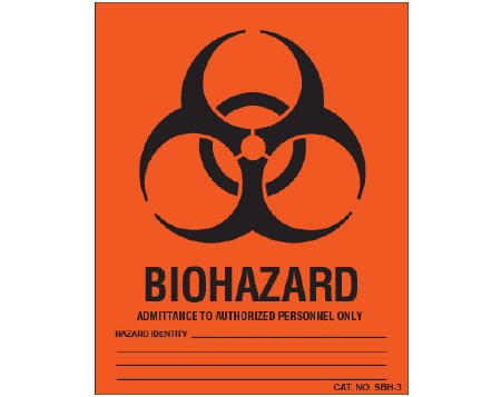 Shamrock Scientific Pre-Printed Label Shamrock Warning Label Red BIOHAZARD / ADMITTANCE TO AUTHORIZED PERSONNEL ONLY / HAZARD IDENTITY _____ â€¦ Black Biohazard 8 X 10 Inch - Box of 10 - SBH-3-BX