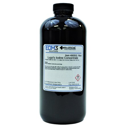 EDM 3 LLC Lugol's Iodine Stain, Concentrate, 5% 16 oz. - Each - 400353-EA