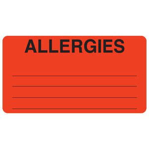 Tabbies Pre-Printed Label Allergy Alert Red ALLERGIES Alert Label 1-3/4 X 3-1/4 Inch - Roll of 250 - MAP1630-RL