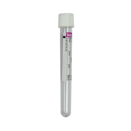 Greiner Bio-One VACUETTE® Venous Blood Collection Tube K3 EDTA Additive 13 X 100 mm 6 mL White / Black Ring Pull Cap Polyethylene Terephthalate (PET) Tube - Case of 1200 - 456074-CS