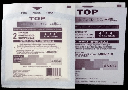 AMD Ritmed Nonwoven Sponge Top 4 X 4 Inch 2 per Pack Sterile 8-Ply Square - Case of 600 - A0244-CS