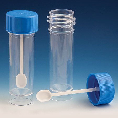 Globe Scientific Stool Specimen Container 25 X 90 mm 30 mL (1 oz.) Screw Cap with Sampling Device Unprinted NonSterile - Case of 500 - 109117-CS