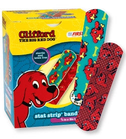 Medibadge Adhesive Strip American® White Cross Stat Strip® 3/4 X 3 Inch Plastic Rectangle Kid Design (Clifford the Big Red Dog) Sterile - Box of 100 - AB160-BX