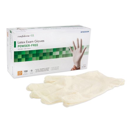 McKesson Exam Glove McKesson Confiderm® CL X-Small NonSterile Latex Standard Cuff Length Textured Fingertips Ivory Not Rated - Box of 100 - 14-422-BX
