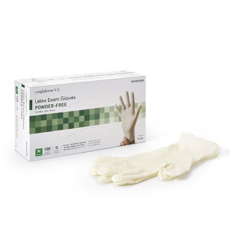 McKesson Exam Glove McKesson Confiderm® Medium NonSterile Latex Standard Cuff Length Textured Fingertips Ivory Not Rated - Box of 100 - 14-426-BX