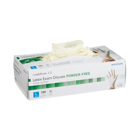McKesson Exam Glove McKesson Confiderm® Large NonSterile Latex Standard Cuff Length Textured Fingertips Ivory Not Rated - Box of 100 - 14-428-BX