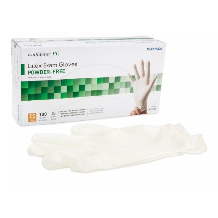 McKesson Exam Glove McKesson Confiderm® X-Small NonSterile Latex Standard Cuff Length Fully Textured Ivory Not Rated - Box of 100 - 14-1380-BX