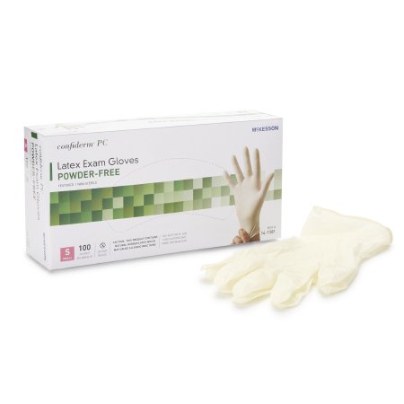McKesson Exam Glove McKesson Confiderm® Small NonSterile Latex Standard Cuff Length Fully Textured Ivory Not Rated - Box of 100 - 14-1381-BX