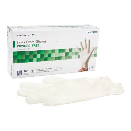 McKesson Exam Glove McKesson Confiderm® X-Large NonSterile Latex Standard Cuff Length Fully Textured Ivory Not Rated - Box of 100 - 14-1384-BX