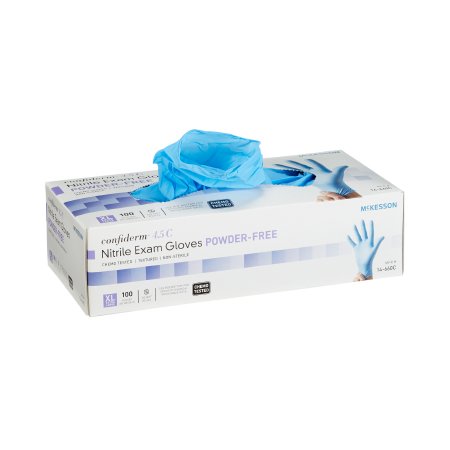 McKesson Exam Glove McKesson Confiderm® 4.5C X-Large NonSterile Nitrile Standard Cuff Length Textured Fingertips Blue Chemo Tested - Box of 100 - 14-660C-BX