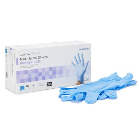 McKesson Exam Glove McKesson Confiderm® 6.5CX Large NonSterile Nitrile Extended Cuff Length Textured Fingertips Blue Chemo Tested - Box of 100 - 14-678C-BX