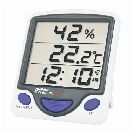 PANTek Technologies LLC Digital Thermometer / Hygrometer Fisherbrand™ Fahrenheit / Celsius -58° to +158°F (-50° to +70°C) Internal Sensor Flip-out Stand Battery Operated - Each - S01572-EA