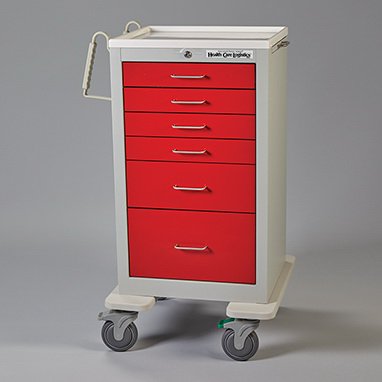 Health Care Logistics Crash Jr. Cart Steel, ABS Plastic Top, Polycarbonate Bumpers 24-1/2 X 26 X 42-3/8 Inch (4) 3 Inch, (1) 6 Inch, (1) 9 Inch Drawers - Each - WAT-4-EA