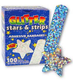 Medibadge Adhesive Strip Glitter® 1-3/4 Inch / 3/4 X 3 Inch Plastic Rectangle / Star Kid Design (Glitter Stars and Stripes) Sterile - Box of 90 - AB48-BX