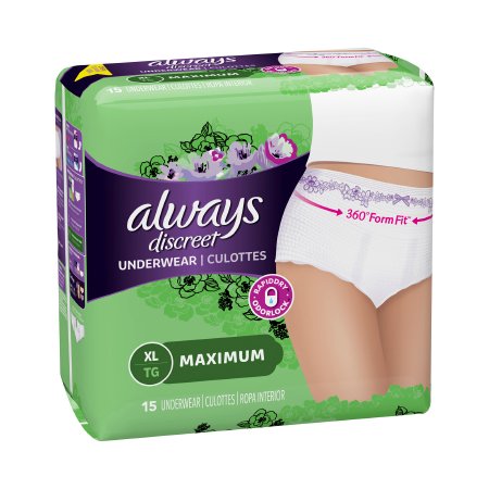 Procter & Gamble Female Adult Absorbent Underwear Always® Discreet Pull On with Tear Away Seams X-Large Disposable Heavy Absorbency - Pack of 15 - 10037000887611-PK